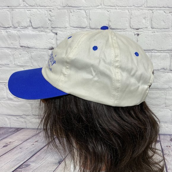 Vintage Hat Cap Strap Back Cream White Blue Bay d' Espoir NFLD Newfoundland - Picture 2 of 8